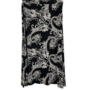 Retro Floral Maxi Skirt L Black Boho Western Classic Chic Neutral Festive Indie